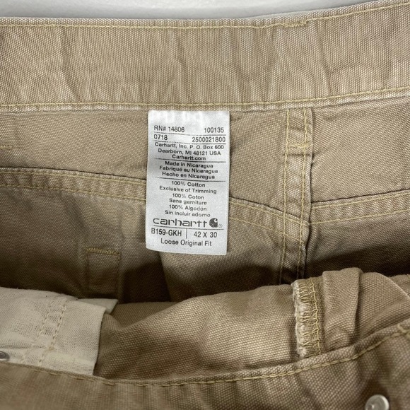 Carhartt Men's Loose Original Fit Canvas Carpenter Tan Khaki Pants Size 42x30 - Picture 2 of 4